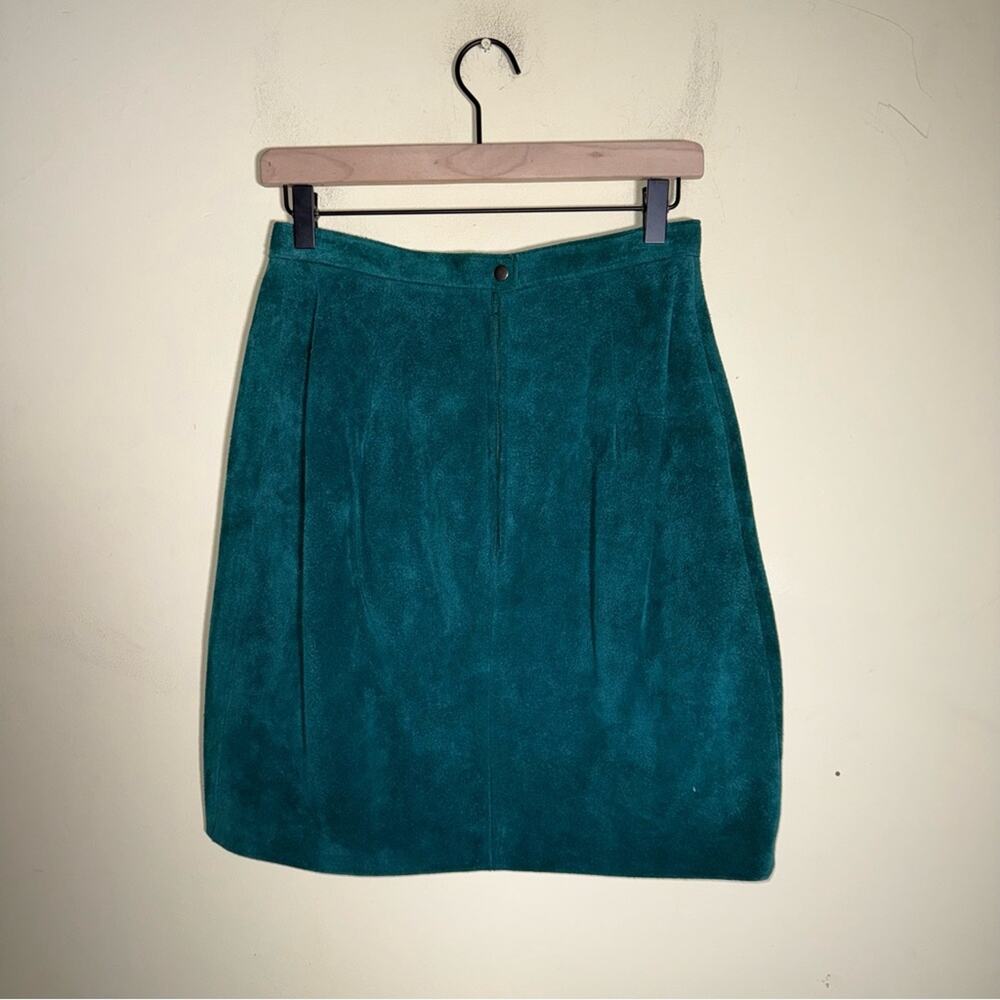 VINTAGE PAUL HARRIS teal suede mod 80s mini skirt 11/12 - Picture 5 of 5